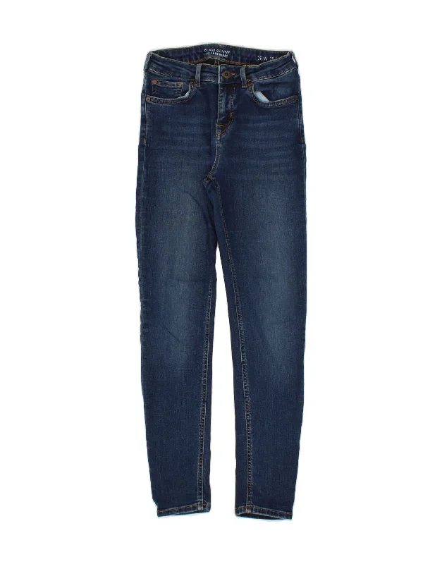 JACK WILLS Womens The Fernham Super Skinny Jeans W28 L28 Navy Blue Cotton Stylish Acid-Wash Jeans