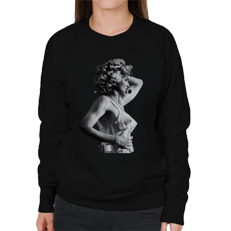 Madonna Black And White Cone Bra Corset Blonde Ambition Tour 1990 Women's Sweatshirt Hoodie with Contrast Stitching Detailed Premium Madonna Black And White Cone Bra Corset Blonde Ambition Tour 1990 Women's Sweatshirt Hoodie with Contrast Stitching Detailed Premium