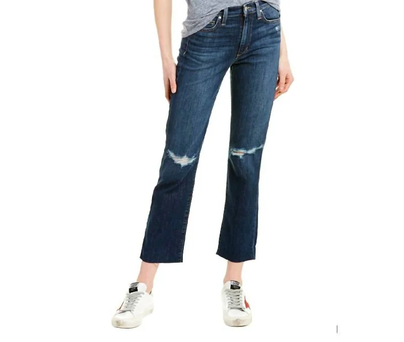 San Francisco High Rise Crop Raw Hem Ankle Jeans In Blue Trendy Button-Up High-Waist Jeans