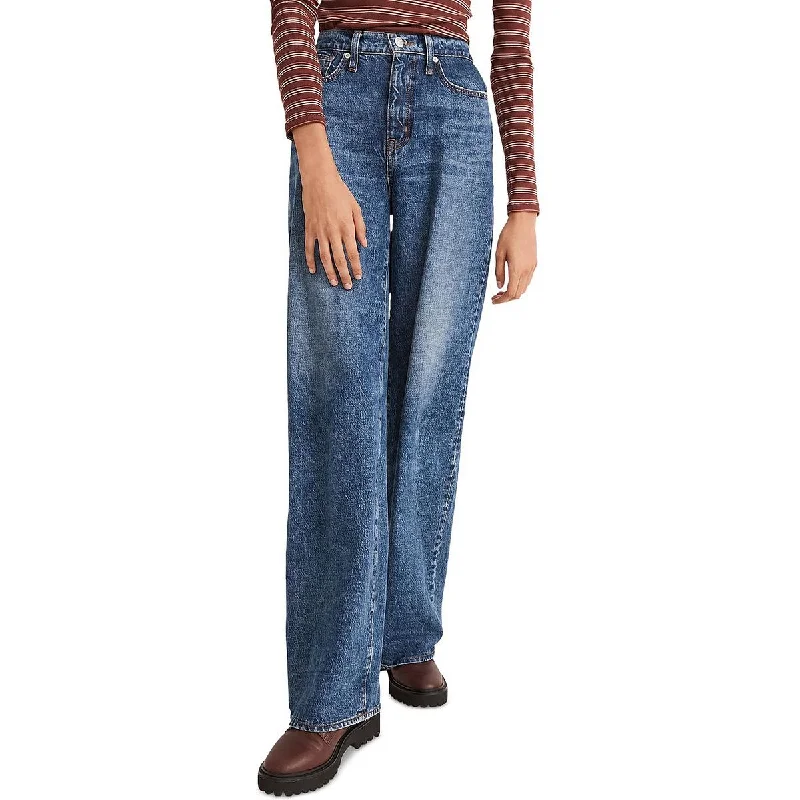 Womens High Rise Faded Wide Leg Jeans Comfortable Full-Length Denim Jeans