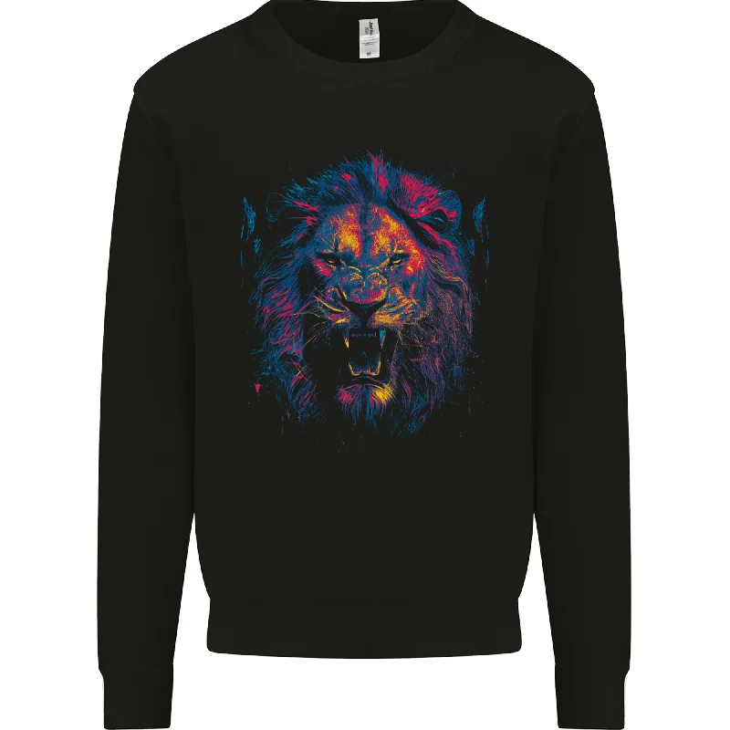 A Ferocious Lion Mens Sweatshirt Jumper Hoodie with Hem Raw Edge Edgy Unfinished