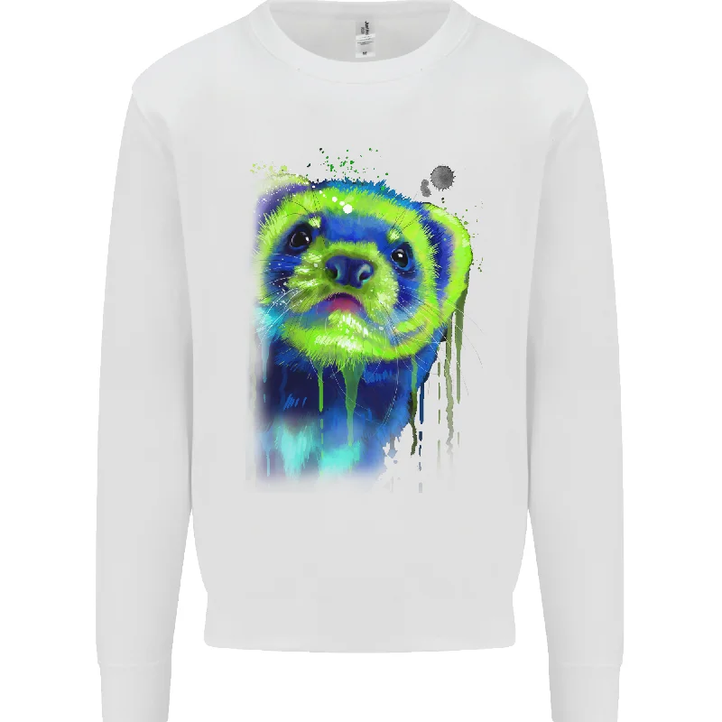 A Ferret Watercolour Mens Sweatshirt Jumper Hoodie with Hem Detail Decorative Unique A Ferret Watercolour Mens Sweatshirt Jumper Hoodie with Hem Detail Decorative Unique