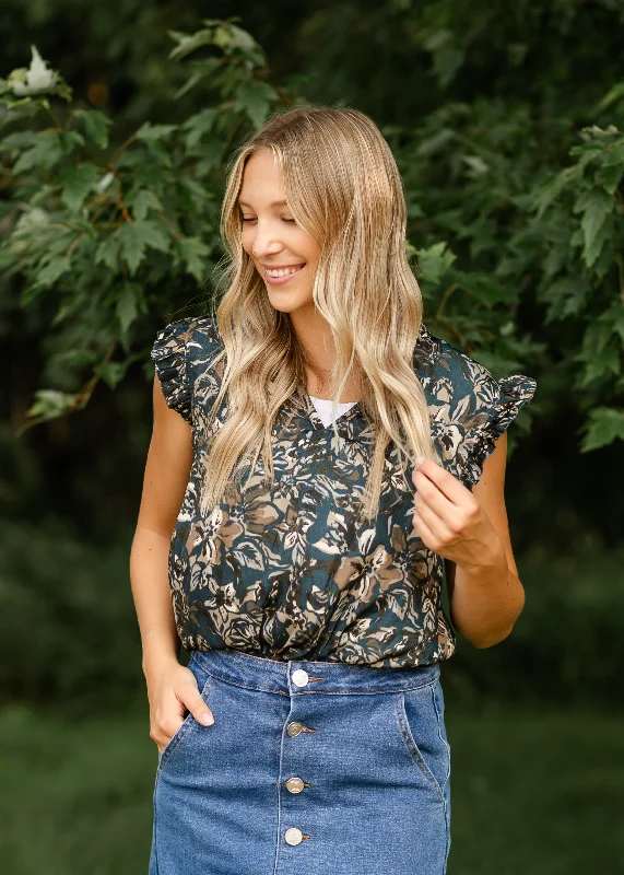 Ruffle Sleeve Floral Printed Blouse - FINAL SALE Relaxed Fit Blouse