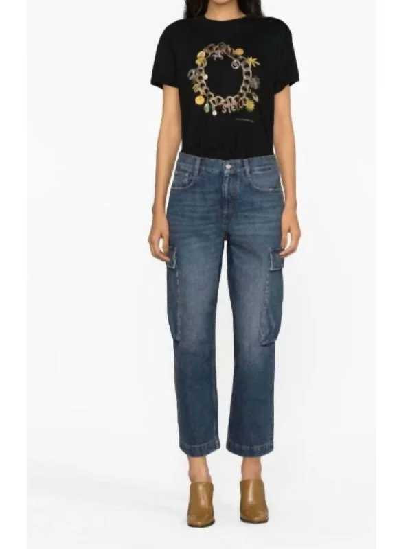 Cropped Cargo Jeans In Blue Fashionable Mom Jeans