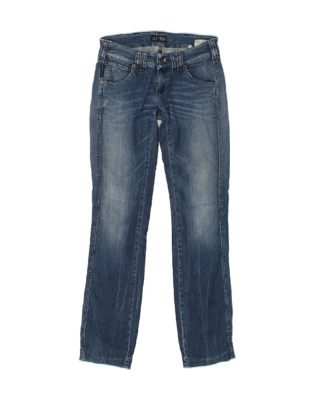 ARMANI Womens Low Waist Slim Jeans W25 L32 Blue Cotton Chic Double Waistband Jeans