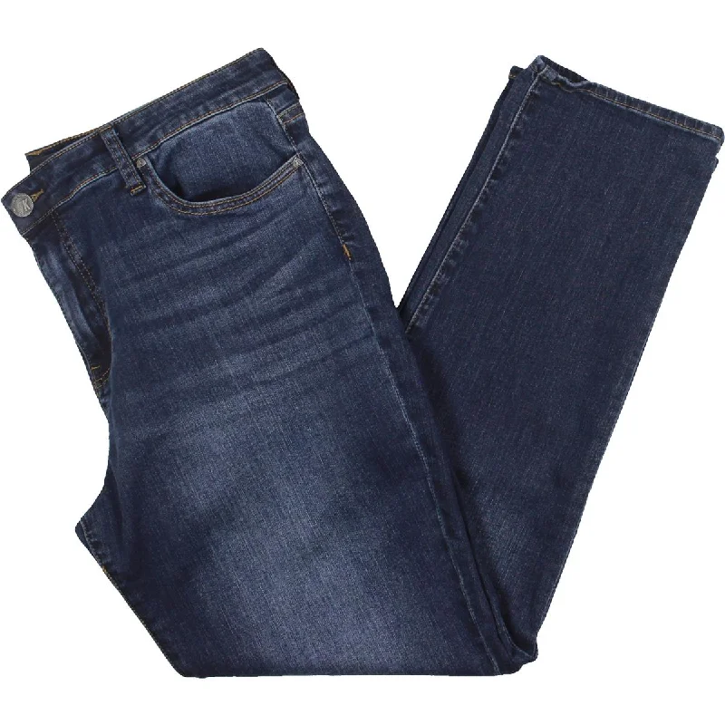Catherine Womens High Rise Whisker Wash Boyfriend Jeans Fashionable Frayed Hem Denim