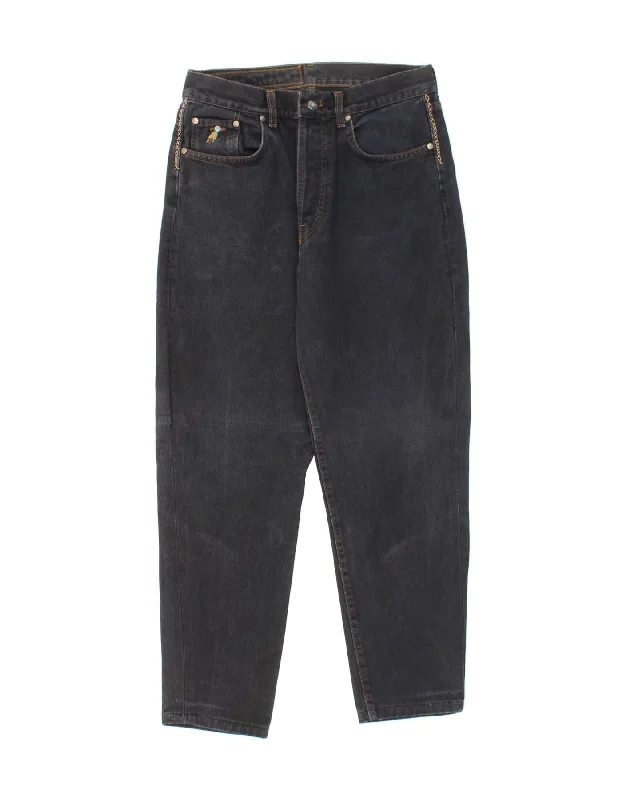 VINTAGE Womens High Waist Tapered Jeans W28 L27 Navy Blue Cotton Comfortable Dark Wash Jeans VINTAGE Womens High Waist Tapered Jeans W28 L27 Navy Blue Cotton Comfortable Dark Wash Jeans