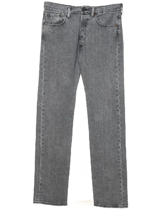 Levi's Grey Distressed 501 Jeans - W33 L36 Trendy Low-Rise Slim Jeans