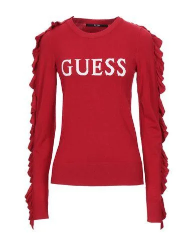 Guess Women Jumper Red S INT Notch Collar Peter Pan Collar Cowl Neck