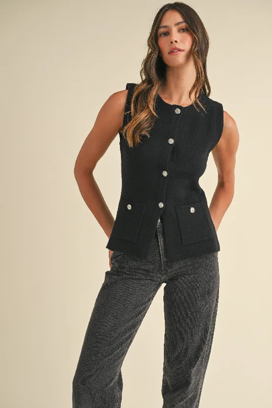 NYLAND Lorelei Crystal Button Sweater Vest Neon Metallic Matte