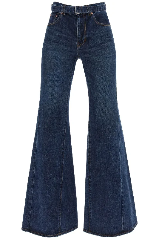Sacai Women's Boot Cut Jeans With Matching Belt Casual Skinny Fit Jeans
