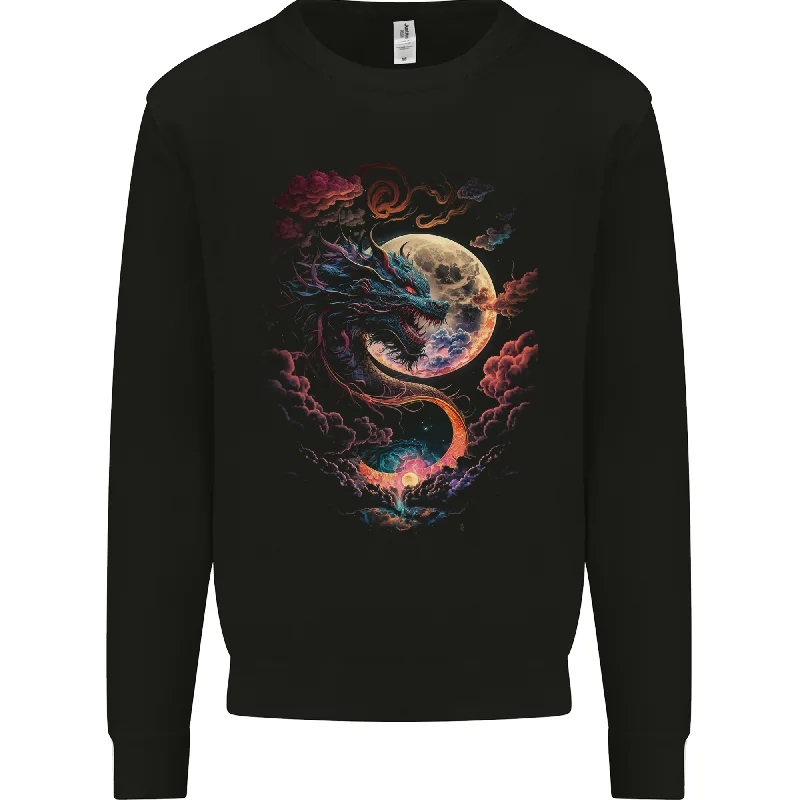 A Fantasy Dragon With a Full Moon Mens Sweatshirt Jumper Hoodie with Thumb Holes Functional Cozy A Fantasy Dragon With a Full Moon Mens Sweatshirt Jumper Hoodie with Thumb Holes Functional Cozy