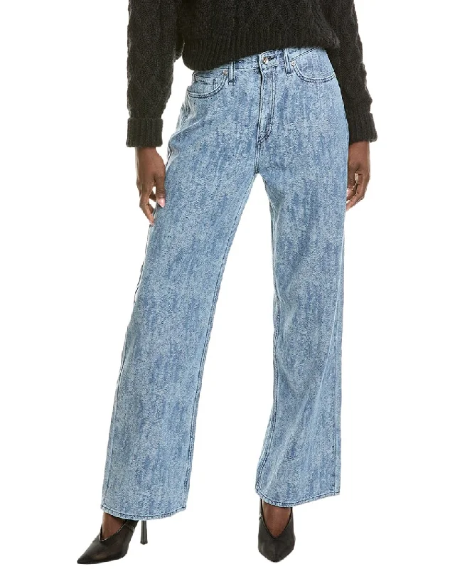 rag & bone Jacquard Logan Medium Blue Wide Leg Jean Chic Rip-Detail High-Waist Jeans