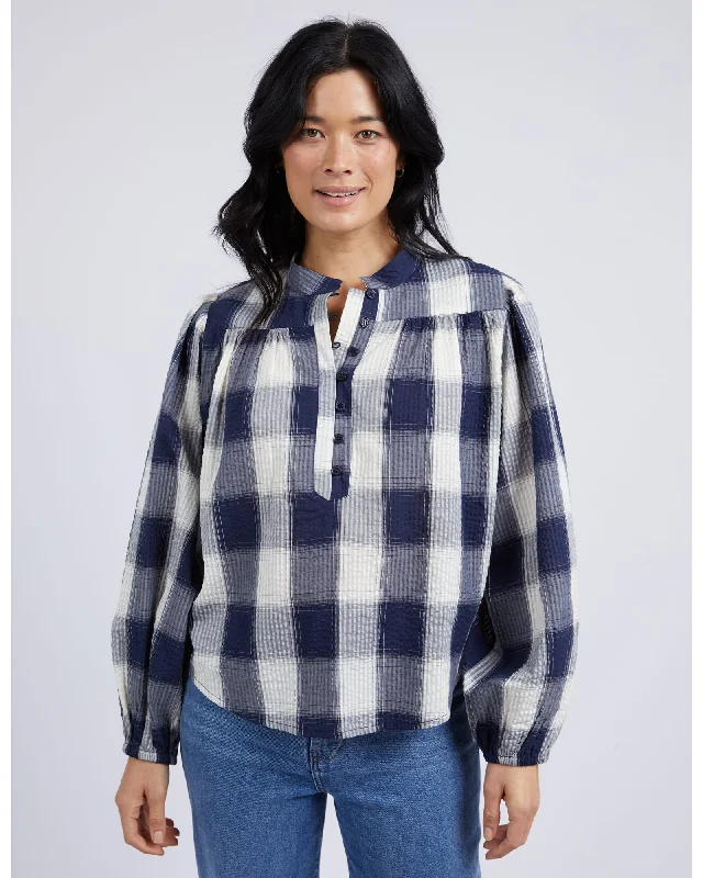 Elm - Cedar Check Blouse - Navy Double-Layered Blouse