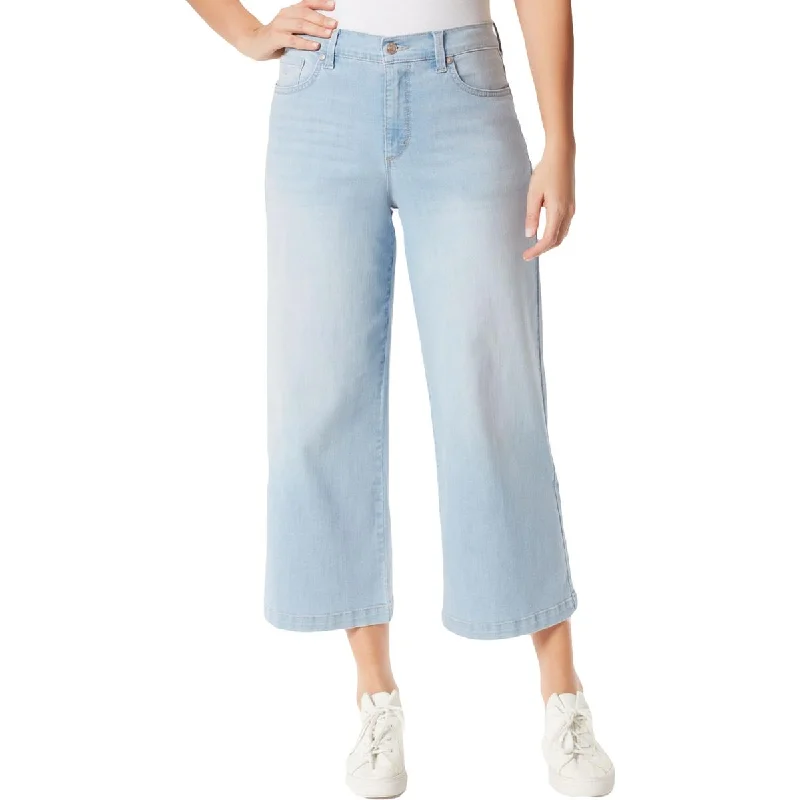 Amanda Womens Cropped Stretch Wide Leg Jeans Fashionable Distressed Jeans
