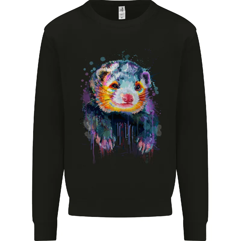 A Ferret Watercolour Mens Sweatshirt Jumper Hoodie with Ribbed Neckline Snug Warm