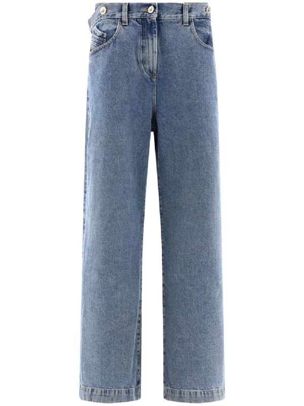 The Attico Women's Jeans Clear blue Comfortable Distressed Straight-Leg Jeans