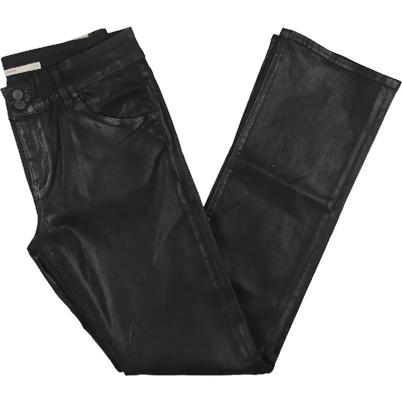 Beth Womens Coated Mid-Rise Bootcut Jeans Stylish High-Waist Jeans