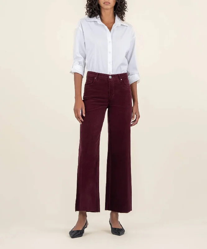 Meg High Rise Mini Cord Jeans In Dark Plum Fashionable Frayed Hem Denim