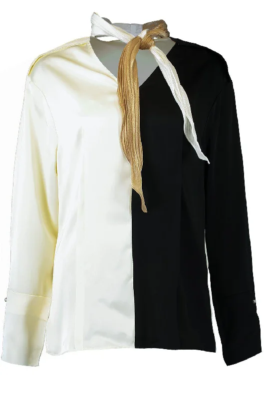 Tie Neck Colorblock Blouse Stylish Wrap Blouse