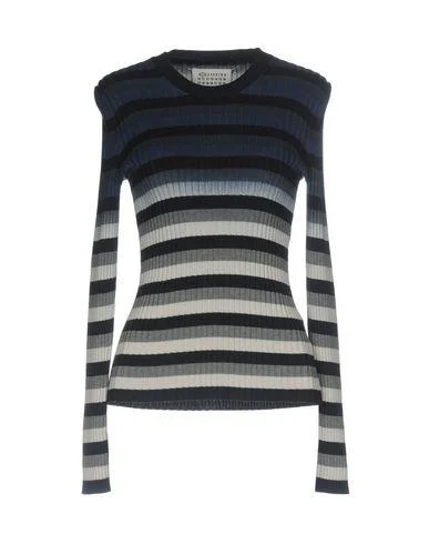 Maison Margiela Women Jumper Dark blue S INT Solid Color Striped Floral Print