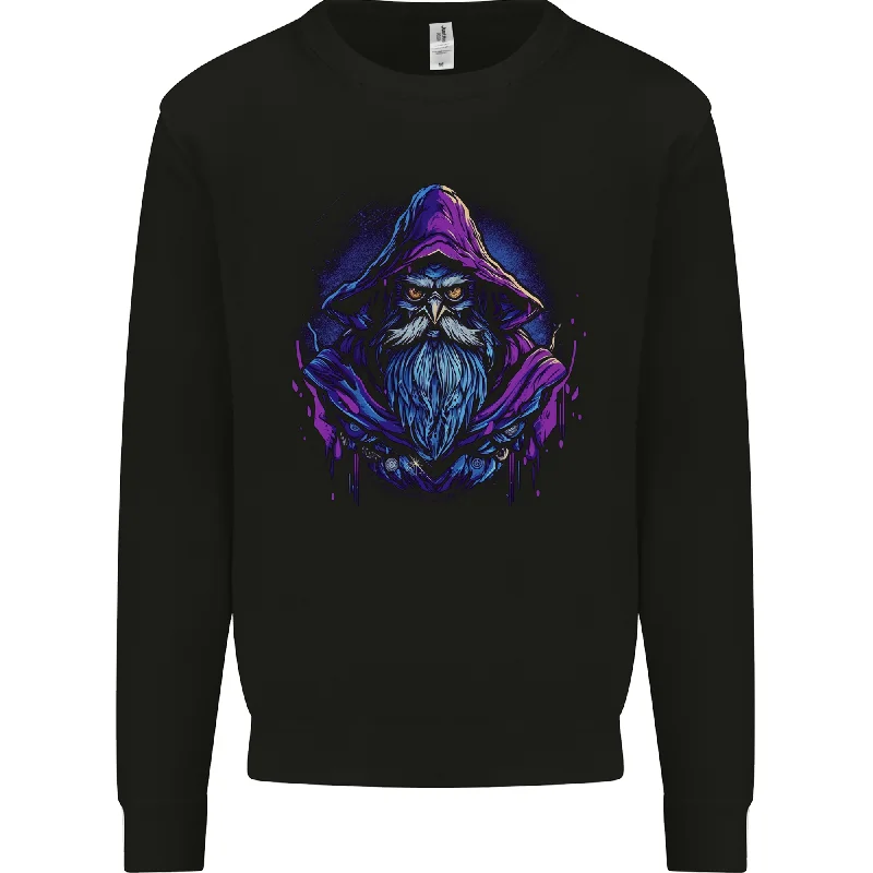 A Fantasy Wizard Owl Mens Sweatshirt Jumper Hoodie with Rhinestones Sparkly Elegant