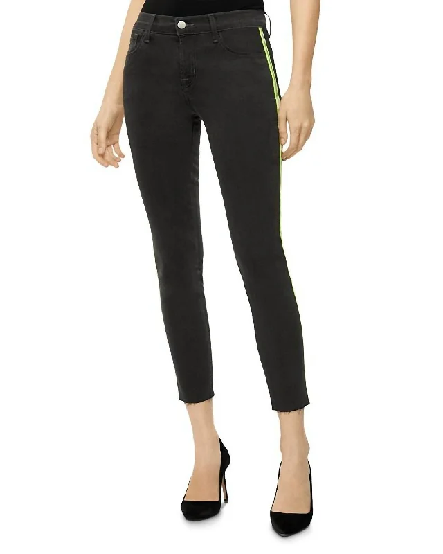 835 Epitome Neon Side Stripe Crop Skinny Leg Jeans In Gray Comfortable Full-Length Denim Jeans