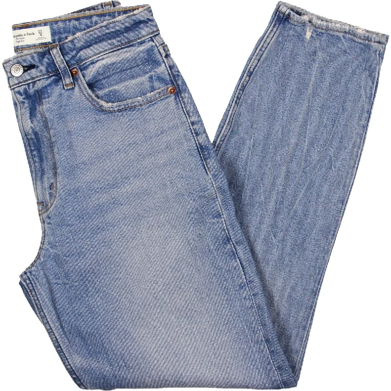 The Mom Womens High-Rise Distressed Mom Jeans Classic Blue Denim Jeans
