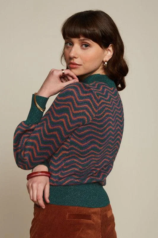 King Louie Jada Sweater in Lava Pine Green Velvet Chenille Corduroy