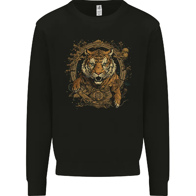 A Ferocious Tiger With a Japanese Background Mens Sweatshirt Jumper Hoodie Dress Longline Feminine A Ferocious Tiger With a Japanese Background Mens Sweatshirt Jumper Hoodie Dress Longline Feminine
