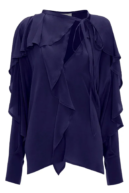 Tie Ruffle Blouse - Violet Semi-Sheer Blouse