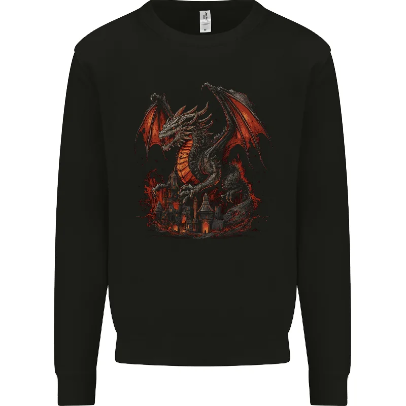 A Fierce Fantasy Dragon Mens Sweatshirt Jumper Hoodie with Lace Feminine Delicate