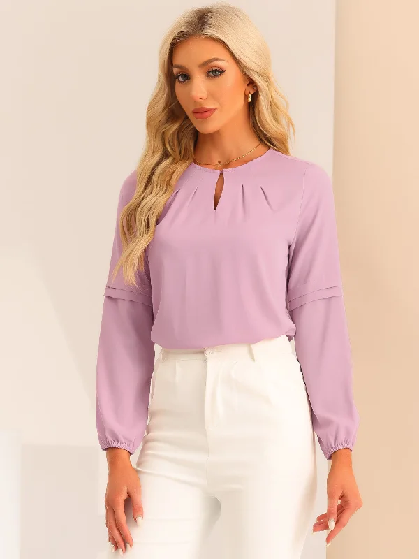 Work Chiffon Long Sleeve Keyhole Neck Elegant Blouse Floral Chiffon Blouse