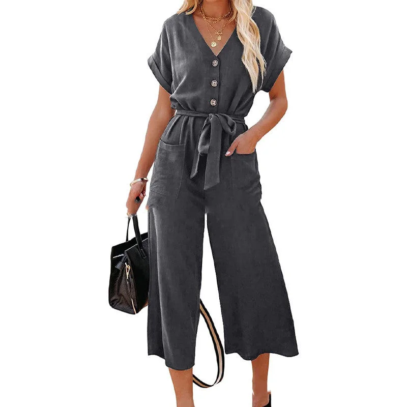Cropped Pants Women's Loose Casual V-neck Cozy Fitted Pants
