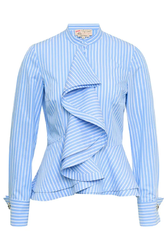 Cascade Ruffle Blouse Elegant Semi-Sheer Blouse