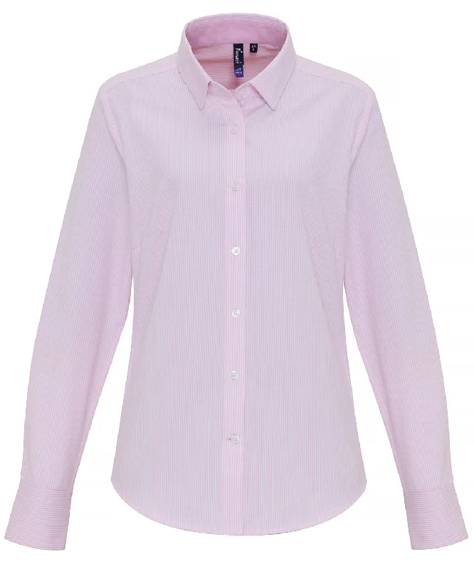 White/Pink - Women's cotton-rich Oxford stripes blouse Vintage Polka Blouse
