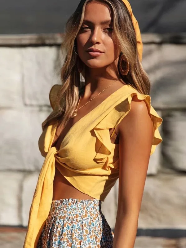 Ruffle Sexy Summer Blouse 2022 Short Blusas bowtie Sleeve V Neck Shirts Beach Tops Silky Tunic Blouse Ruffle Sexy Summer Blouse 2022 Short Blusas bowtie Sleeve V Neck Shirts Beach Tops Silky Tunic Blouse