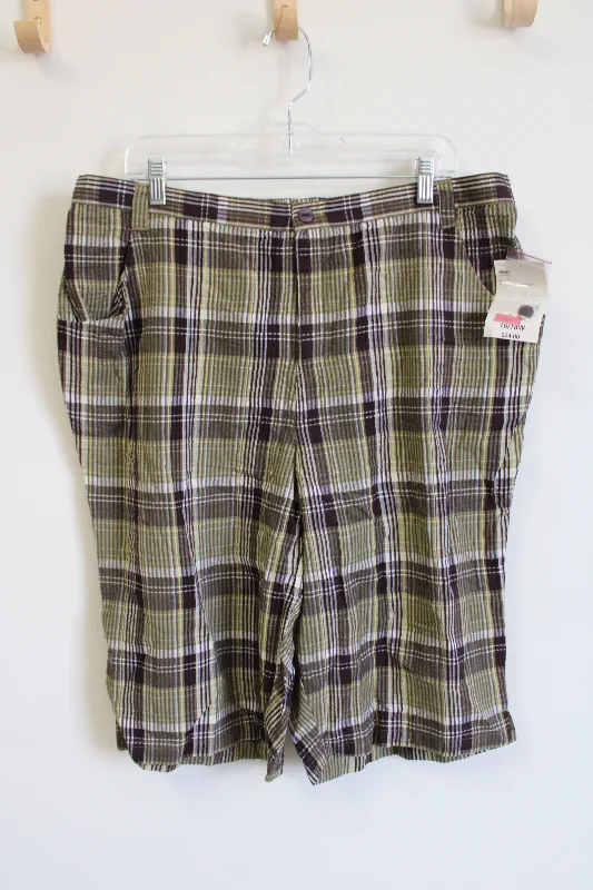 NEW Classic Elements Brown Green Plaid Capri Pant | 16-18W High-Waist Trousers
