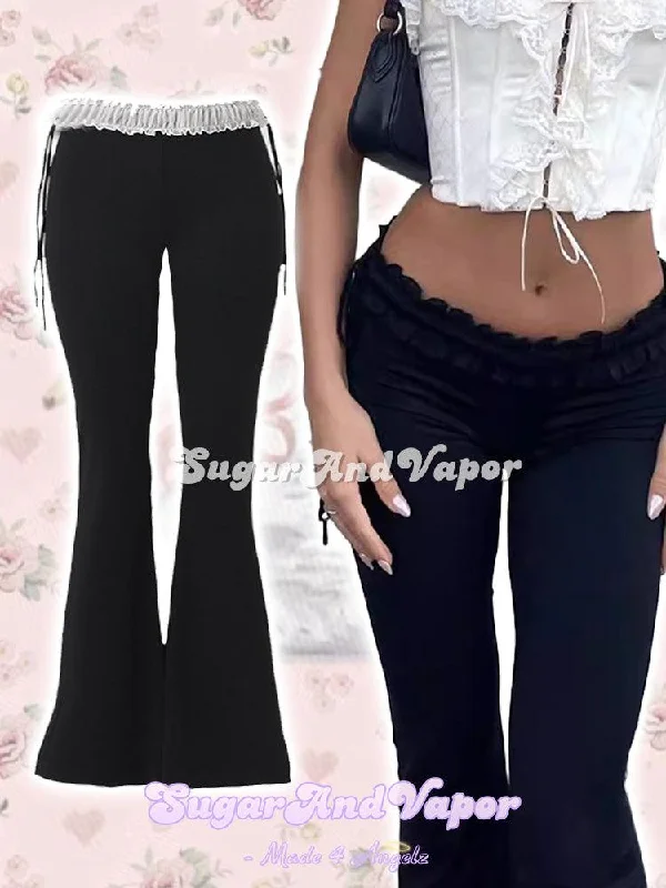 Josie Coquette Ruffles Waist Low-rise Flared Pants Elegant Palazzo Trousers