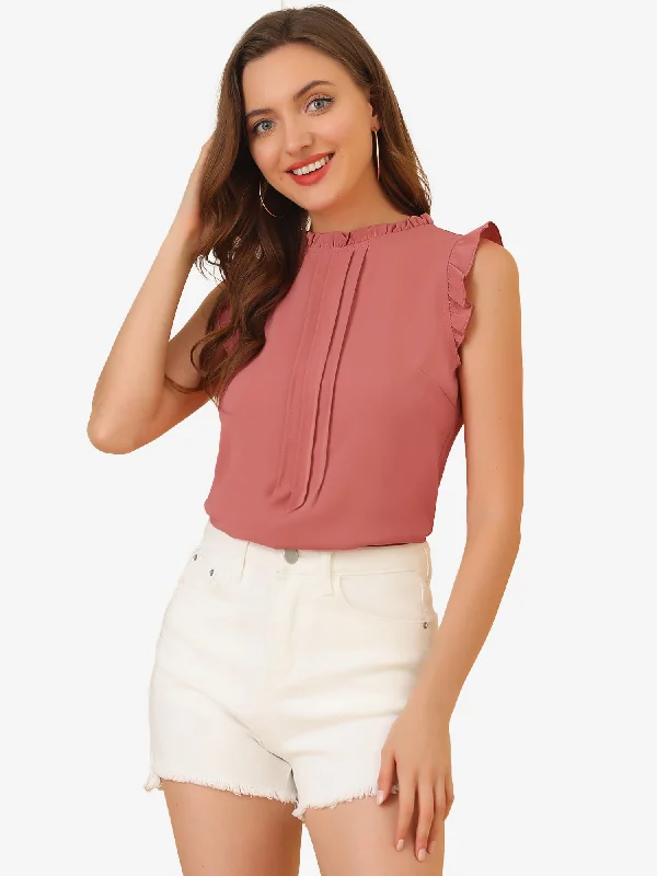 Business Office 1950s Ruffled Retro Sleeveless Work Blouses Vintage Lace Blouse