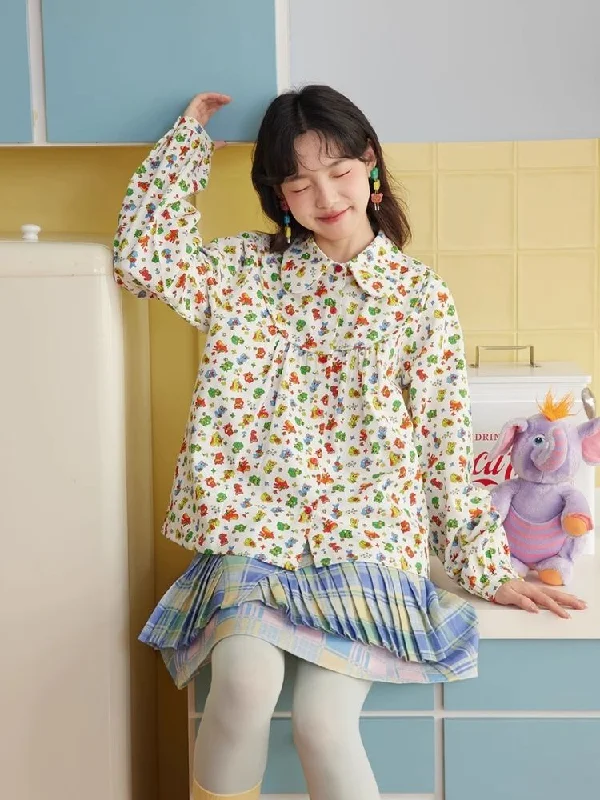 White Blouse A-line Colorful Printed Clashing【s0000004509】 Embroidered Cotton Blouse White Blouse A-line Colorful Printed Clashing【s0000004509】 Embroidered Cotton Blouse