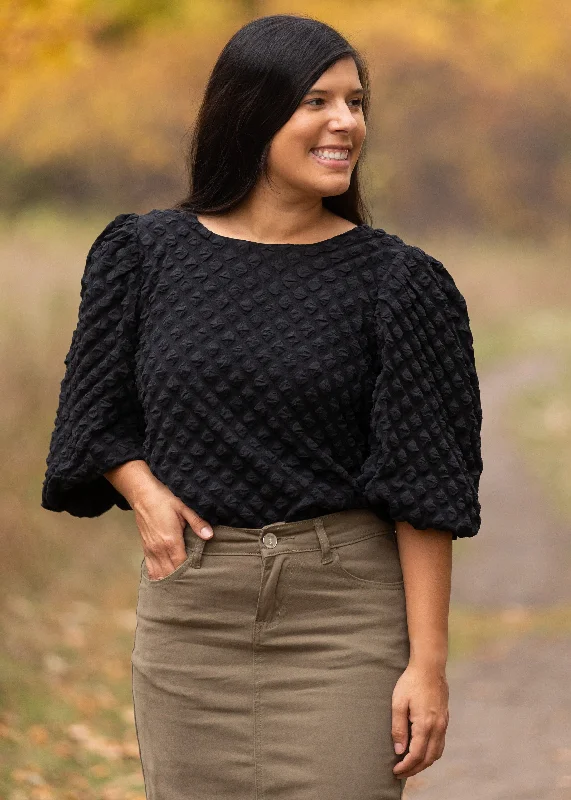 Textured Dotted Balloon Sleeve Blouse - FINAL SALE Soft Knit Blouse
