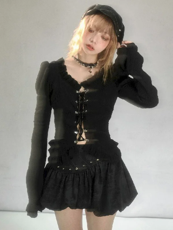Ruffle Flared Sleeve Long Sleeve Blouse Top【s0000004632】 Backless Summer Blouse