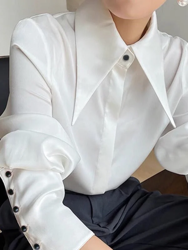 Chic Vintage Women Blouse Elegant Single-breasted Satin Silk Women Shirt Soft Satin Blouse Chic Vintage Women Blouse Elegant Single-breasted Satin Silk Women Shirt Soft Satin Blouse