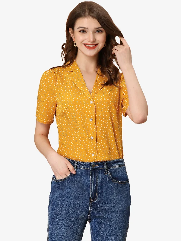 Women's Polka Dots V Neck Short Sleeve Button Down Vintage Blouse Embroidered Floral Blouse Women's Polka Dots V Neck Short Sleeve Button Down Vintage Blouse Embroidered Floral Blouse