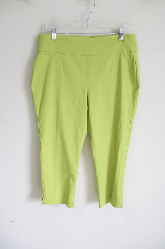 Roz & Ali Neon Green Stretch Capri Pant | 14 Petite Modern Skinny Pants