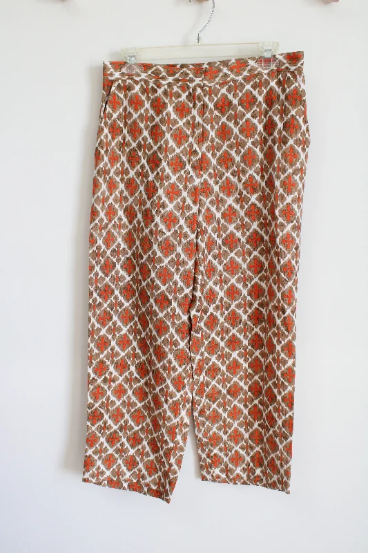 Ruby Rd. Tan & Orange Printed Linen Pants | 10 High-Waist Trousers