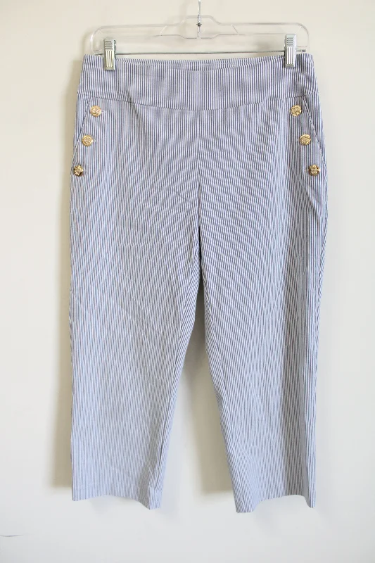 Roz & Ali Blue Striped Capri Pant | 4 Lightweight Linen Pants