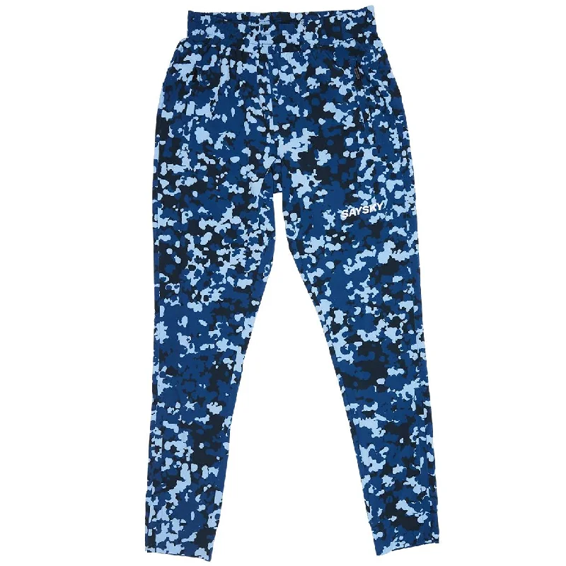 Saysky Pace Pants, Blue Camo Trendy Velvet Pants