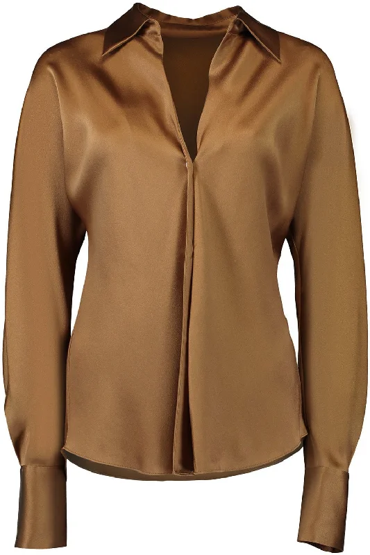 Bias Long Sleeve Blouse Drape Neck Blouse